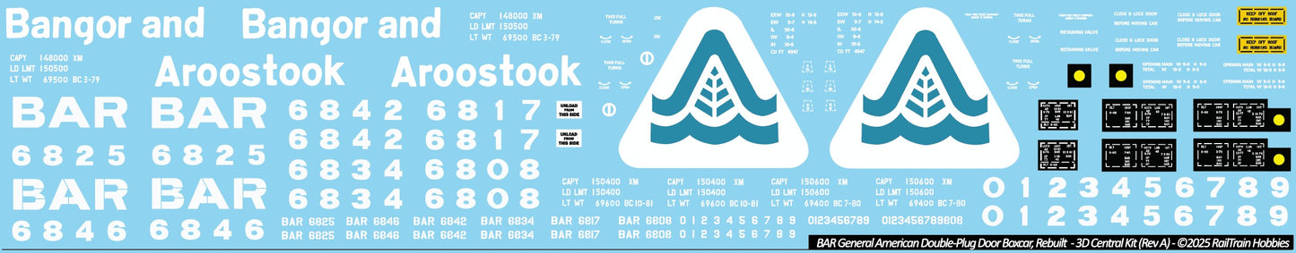 DECALS: Bangor and Aroostoook 50' General American Double-Plug Door Boxcar, Rebuilt Red