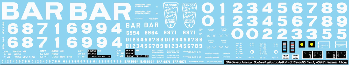 DECALS: Bangor and Aroostoook 50' General American Double-Plug Door Boxcar, As-Delivered