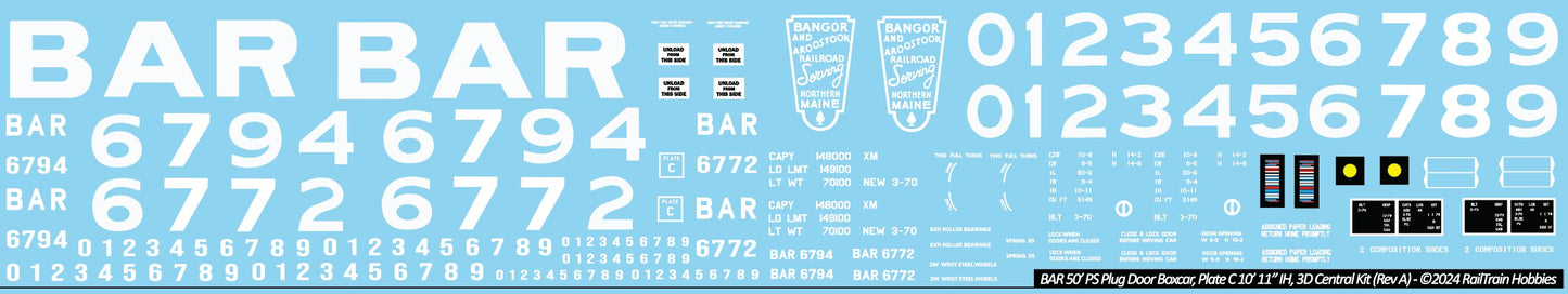 DECALS: Bangor and Aroostoook 50' PS Plug Door Boxcar