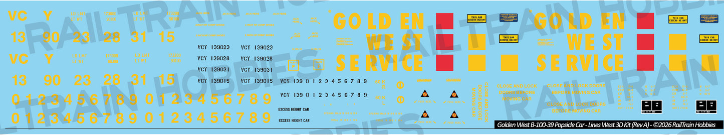 DECALS: Golden West Service B-100-39 "Popsicle Stick" Boxcar