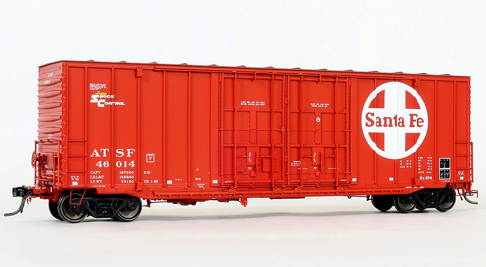 Moloco ACF 50' Hi-Cube Boxcar, 8+8 Plug Door NON-waffle car, ATSF 46014