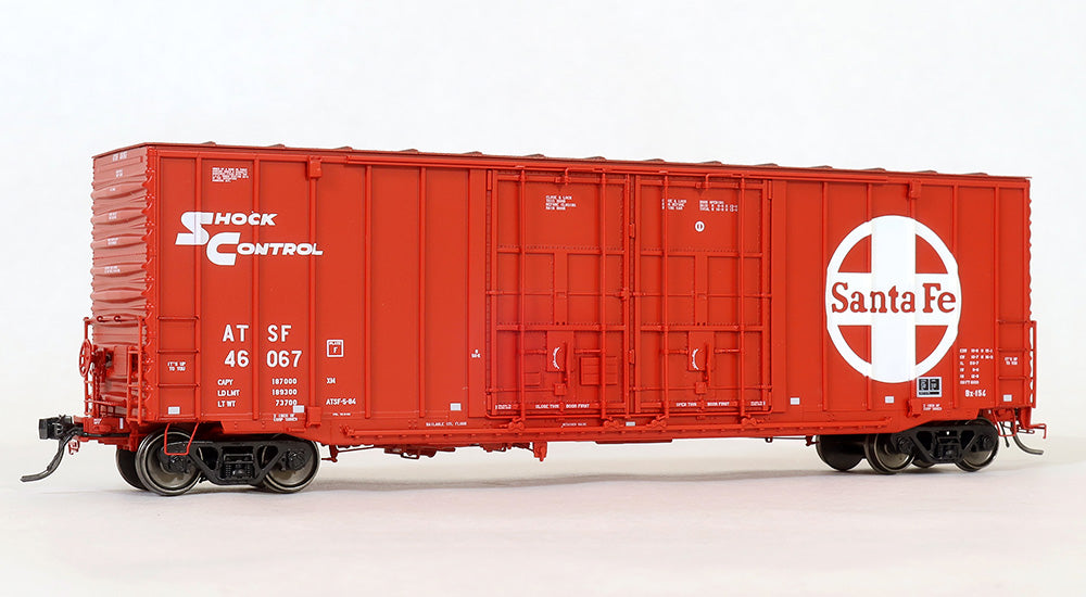 Moloco ACF 50' Hi-Cube Boxcar, 8+8 Plug Door NON-waffle car, ATSF 46067