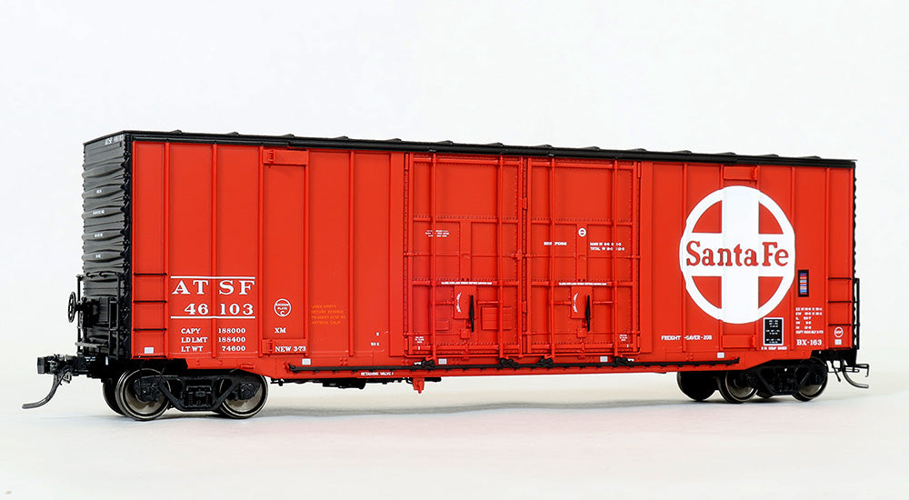 Moloco ACF 50' Hi-Cube Boxcar, 8+8 Plug Door NON-waffle car, ATSF 46103