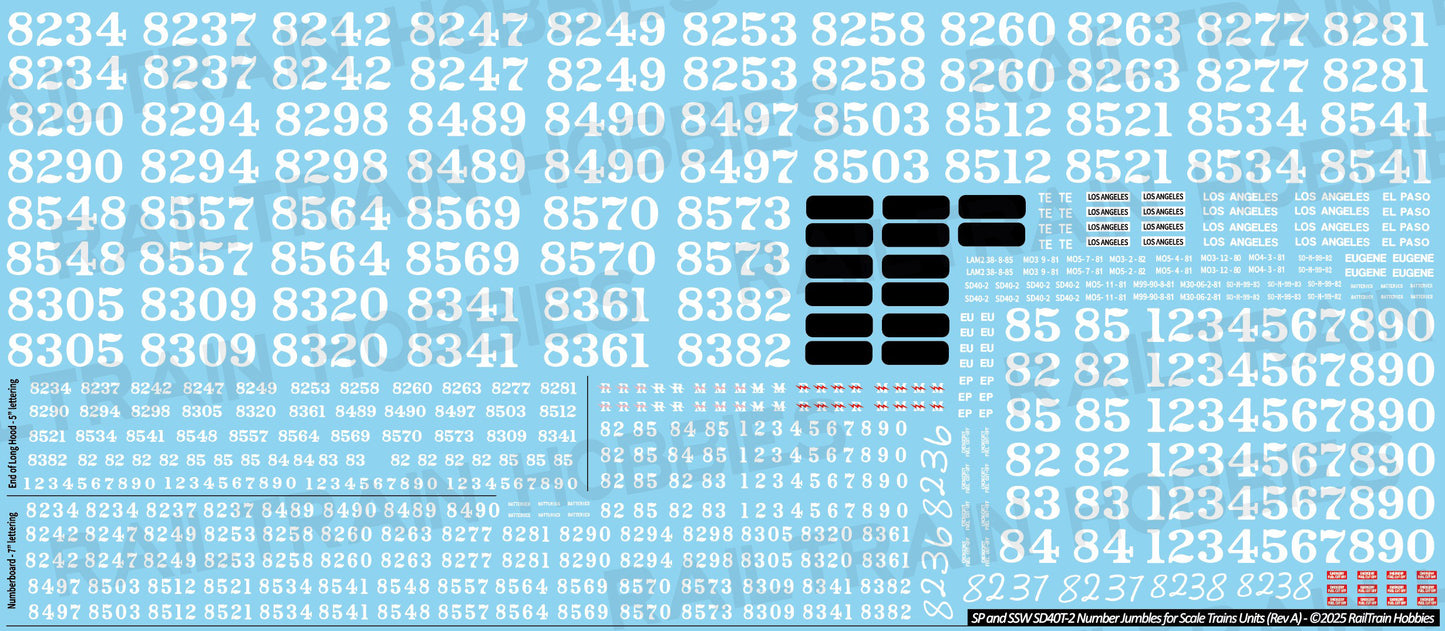 DECALS: Southern Pacific SD40T-2 Locomotive Number Jumbles