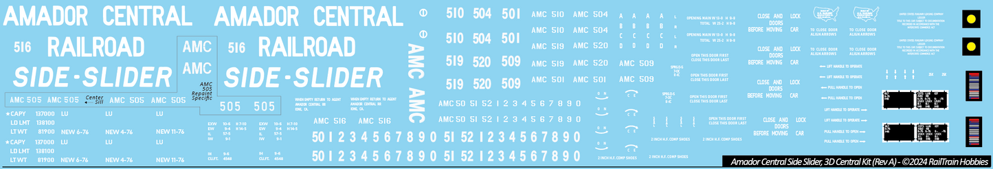 Decals: Amador Central Railroad Evans Side-Slider Boxcar