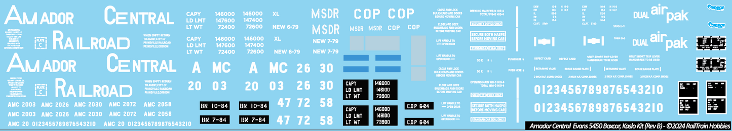 Decals: Amador Central Railroad Evans 5450 52'6" Boxcar