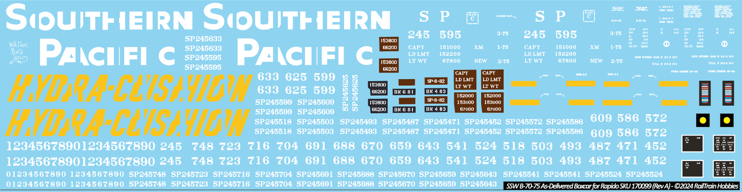 Decals: Southern Pacific B-70-75 PCF Boxcars