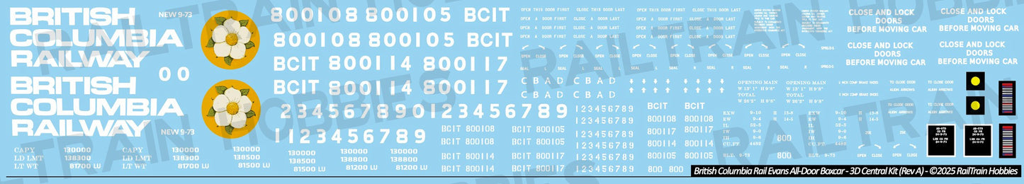 Decals: British Columbia Railway Evans All-Door Boxcar