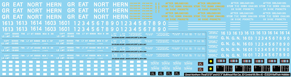 DECALS: Great Northern Thrall 56' and 61" Bulkhead Flat Cars