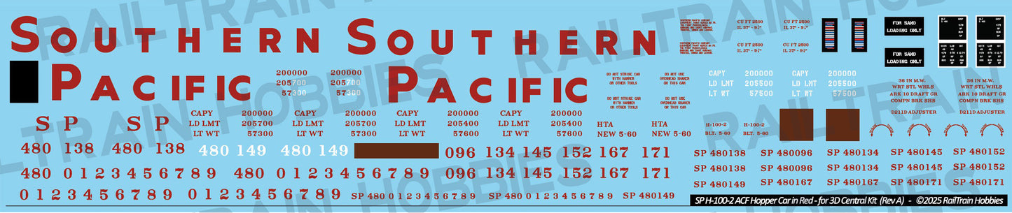 DECALS: Southern Pacific H-100-2 Hopper Decals - Red