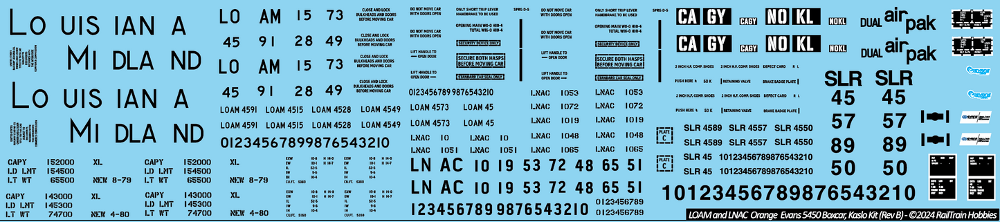 Decals: LOAM & LNAC Orange Evans 5450 52'6" Boxcar