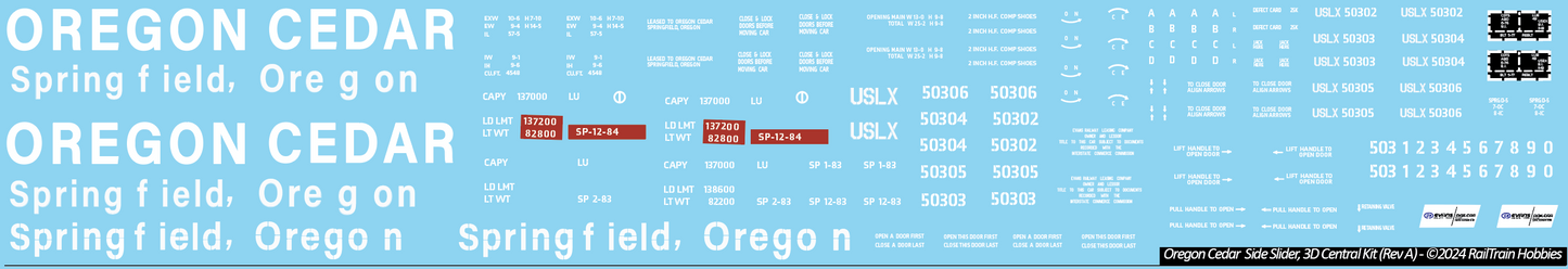 Decals: Oregon Cedar Evans Side Slider Boxcar