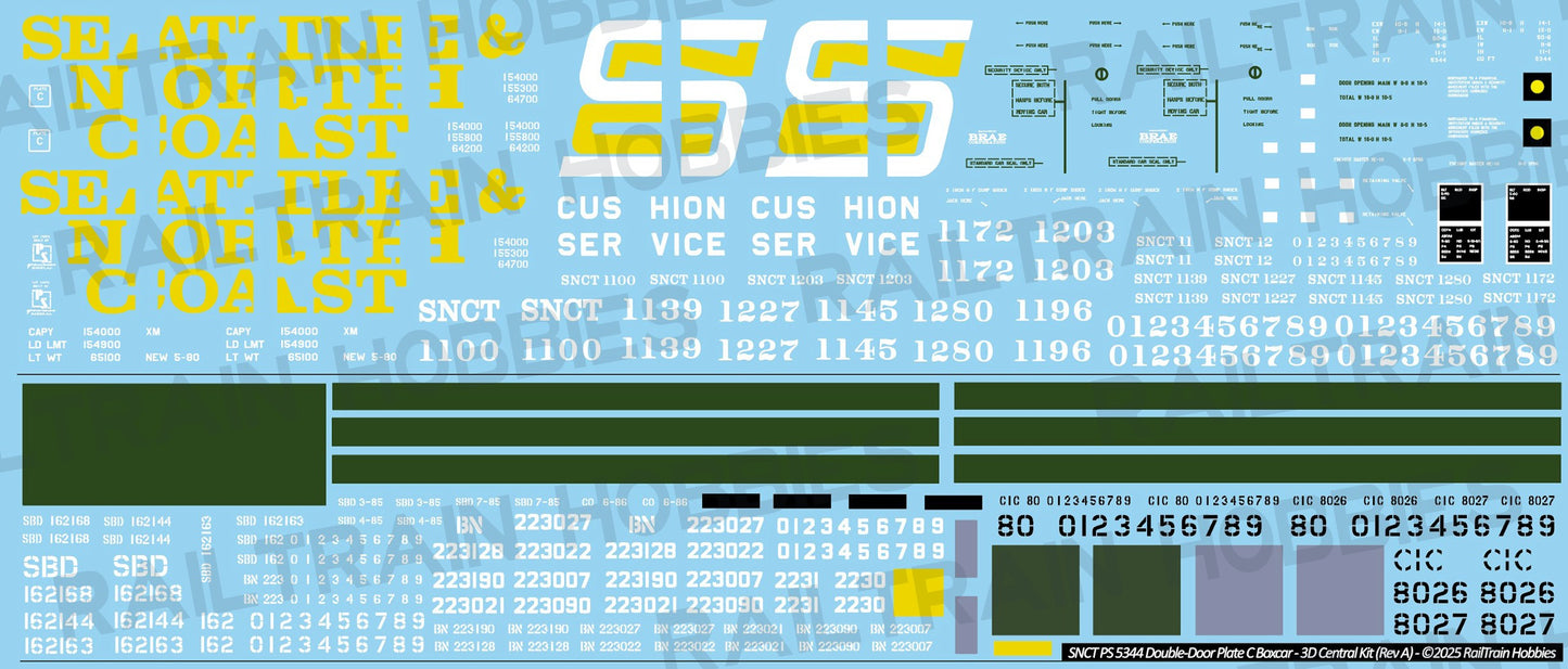 DECALS: Seattle & North Coast PS 5344 Double-Door Boxcar