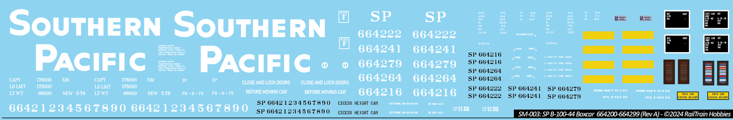 Decals: Southern Pacific B-100-44 PCF Boxcar