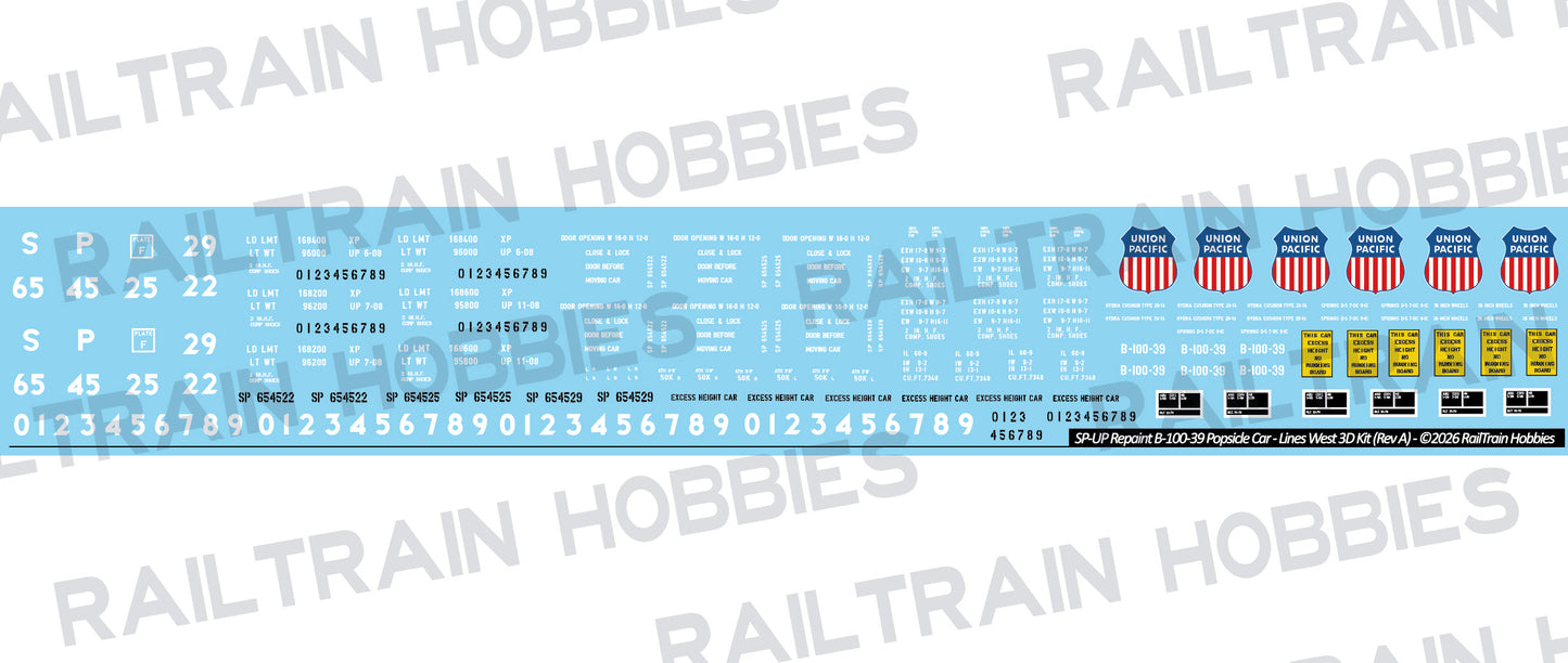 DECALS: Union Pacific SP B-100-39 "Popsicle Stick" Boxcar