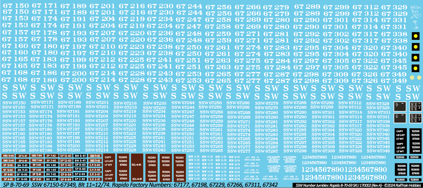 Decals: Number Jumbles for Rapido SSW B-70-69 Boxcars Set #2 (Rapido SKU 170002)