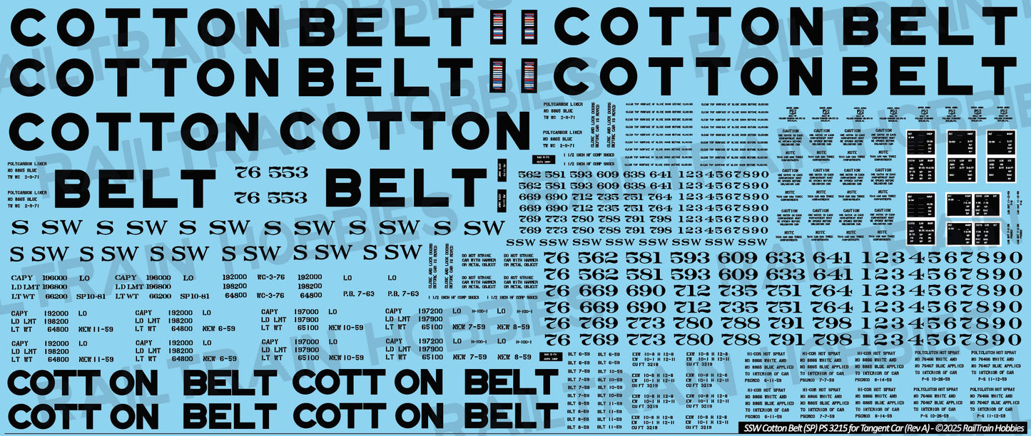 Decals: Cotton Belt SSW PS 3219 Covered Hoppers